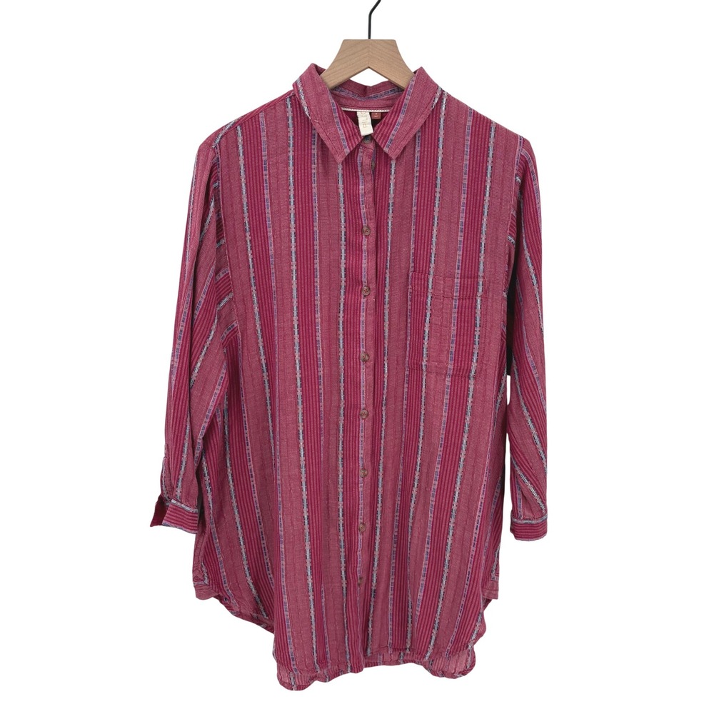 Pilcro and the‎ Letterpress Pink Striped Metallic Cotton Button Down Medium